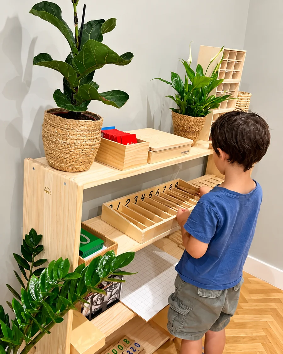 Child working independently with Montessori materials in a prepared environment
