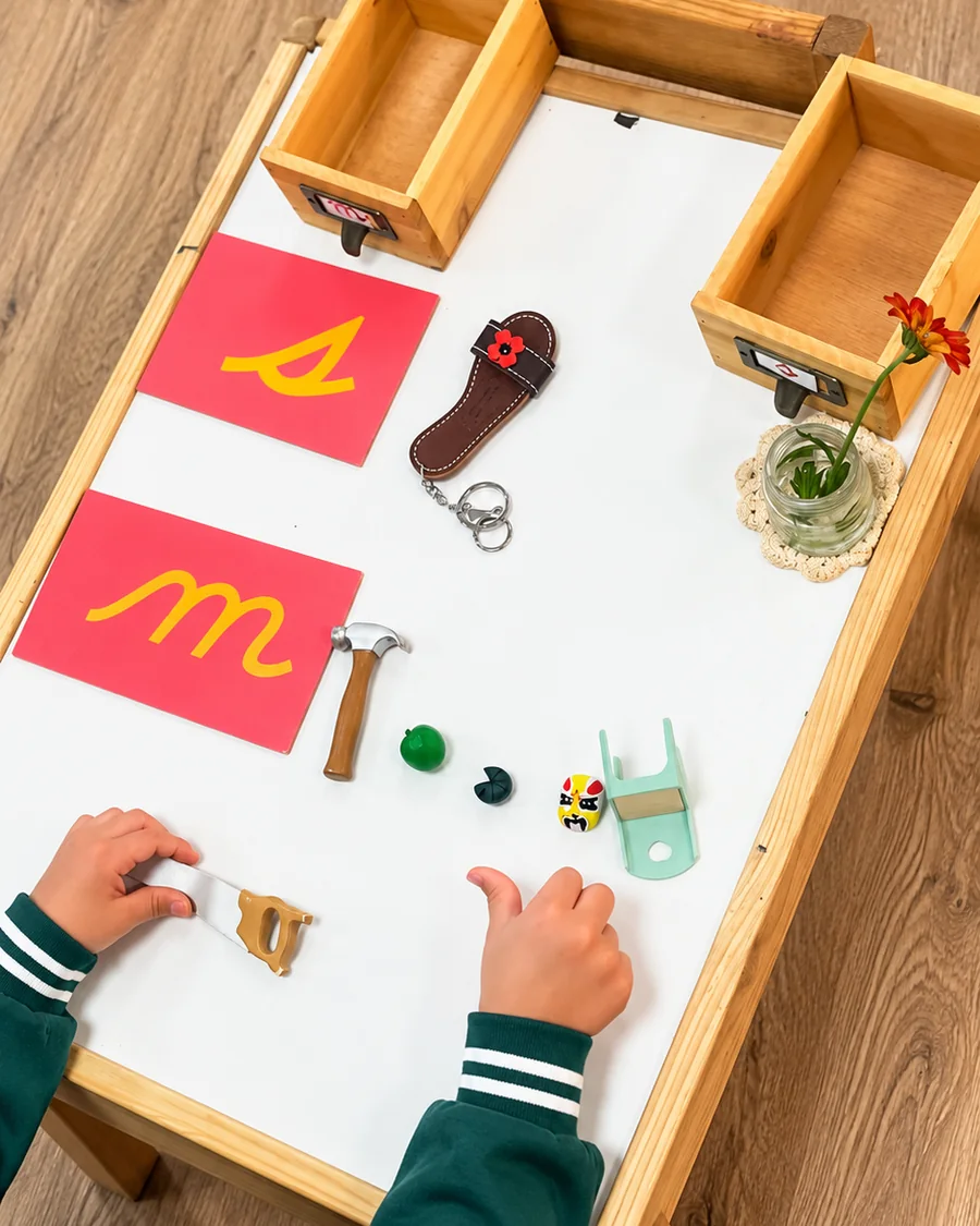 Language activity with letters and concrete objects